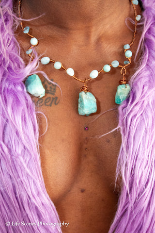 Aquamarine & Copper Necklace & Earring Set