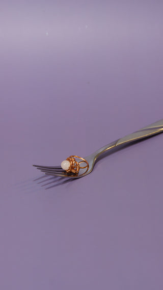 Wire Wrapped Rose Quartz & Copper Ring