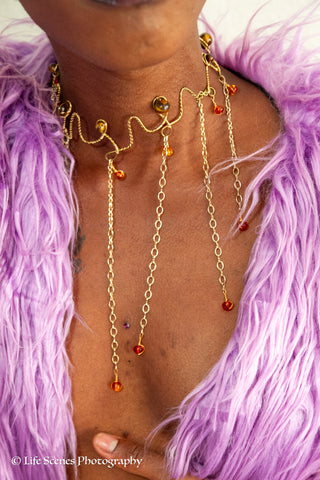 Tigers Eye and Amber Choker Necklace
