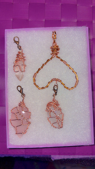 Clickable Charm Necklace (with Rose Quartz, Moonstone and Clear Quartz Pendants)