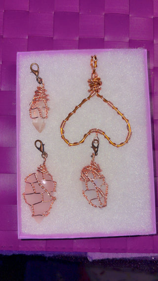 Clickable Charm Necklace (with Rose Quartz, Moonstone and Clear Quartz Pendants)