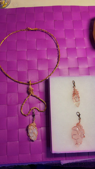Clickable Charm Necklace (with Rose Quartz, Moonstone and Clear Quartz Pendants)
