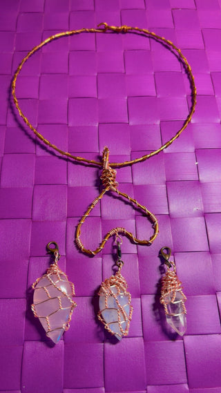 Clickable Charm Necklace (with Rose Quartz, Moonstone and Clear Quartz Pendants)