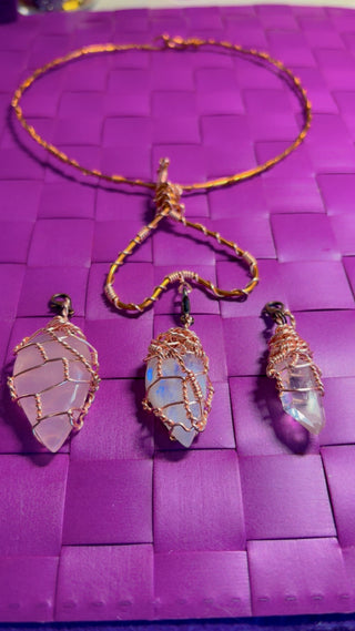 Clickable Charm Necklace (with Rose Quartz, Moonstone and Clear Quartz Pendants)