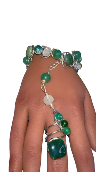 Green Aventurine, Moss Agate, Tree Agate & Clear Quartz Hand Chain