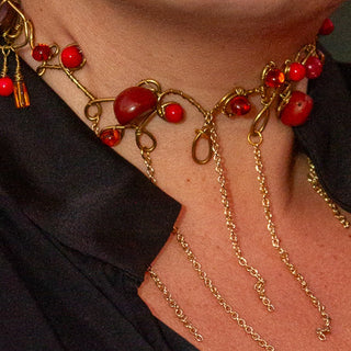 Red Jasper, Red Coral & Amber Choker & Earring Set