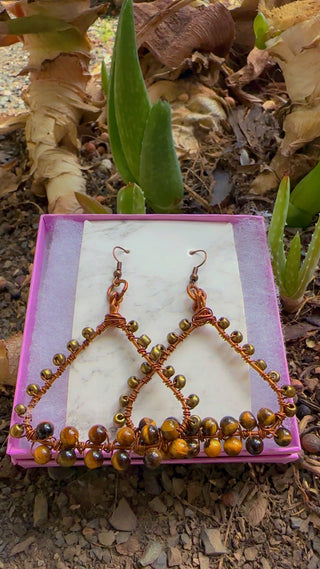 Tiger’s Eye & Copper Wire Wrapped Earrings
