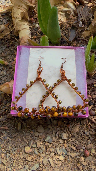 Tiger’s Eye & Copper Wire Wrapped Earrings