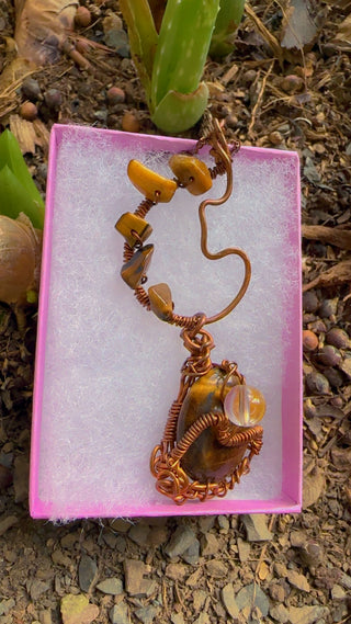 Courageous Tiger’s Eye & Clear Quartz Wire Wrapped necklace