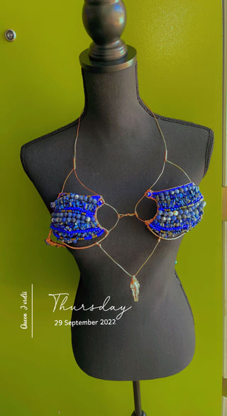 Lapis Lazuli, Clear Quartz & Copper Bra | Size Small