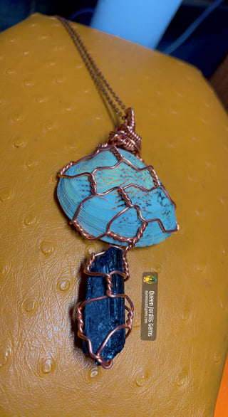 Reversible Necklace with Black Tourmaline & Shell from Mexico
