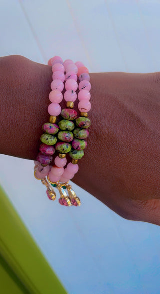 Cherry Blossom Jasper & Ruby in Zoisite Bracelet