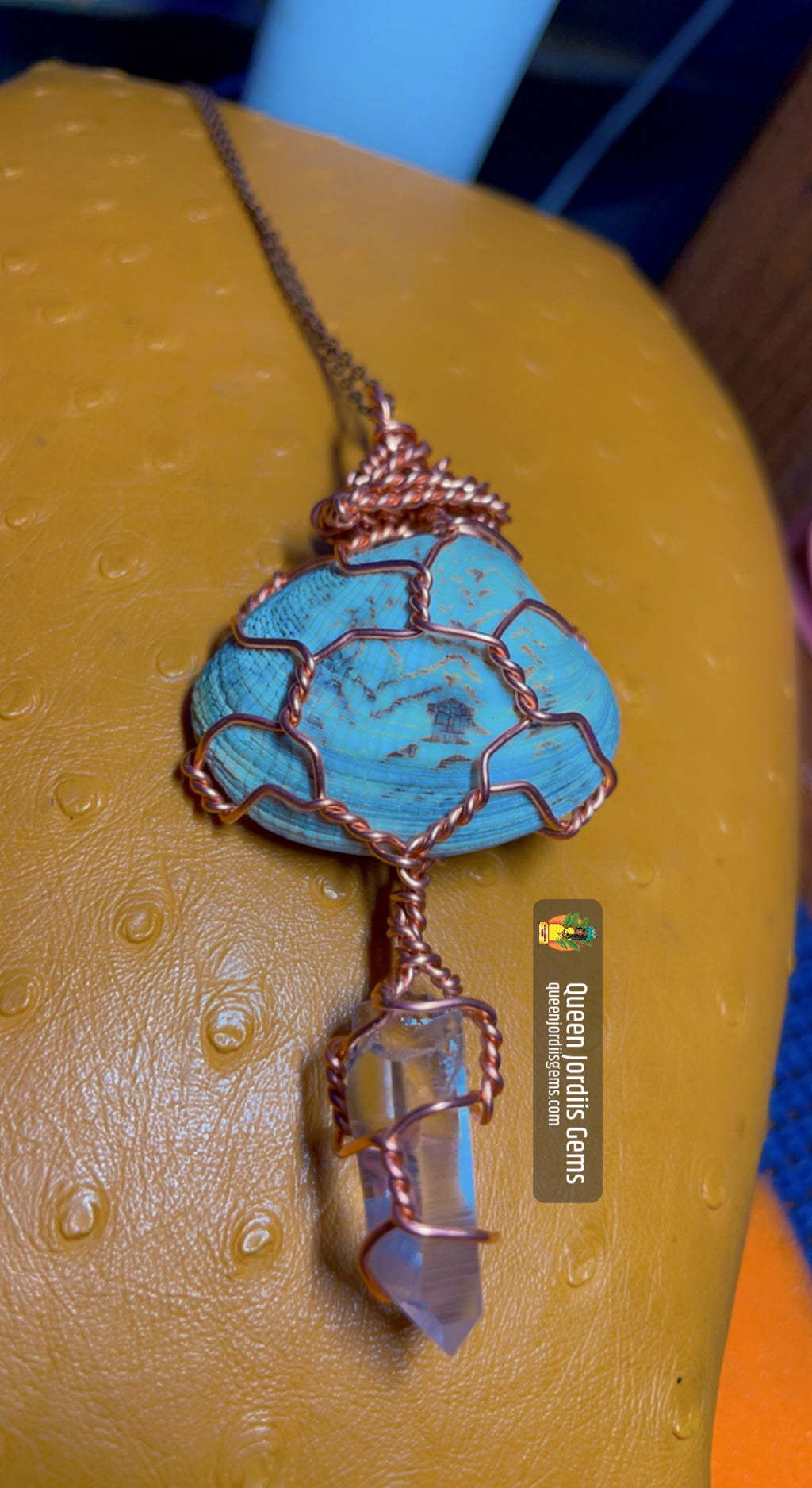 Reversible Necklace with Clear Quartz & Shell from  Mexico