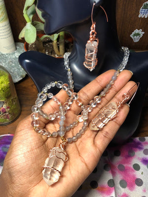 Clear Quartz & Smoky Quartz Necklace & Earring Set