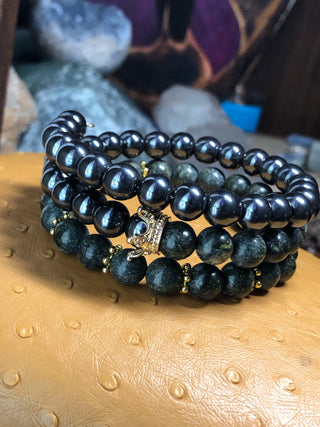 King’s Hematite & Serpentine Wrap Bracelet