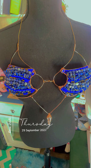Lapis Lazuli, Clear Quartz & Copper Bra | Size Small
