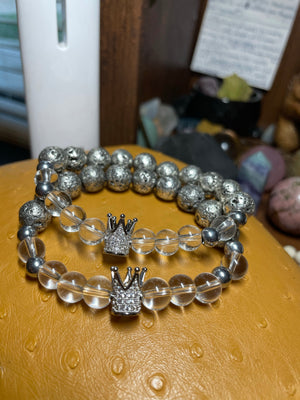Clear Quartz & Electroplated Lava King’s Bracelet