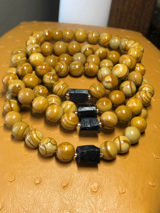 Woodlace Stone & Black Tourmaline Bracelet