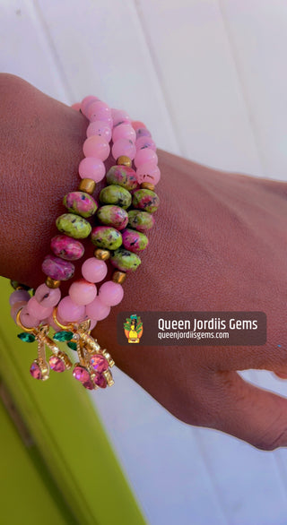 Cherry Blossom Jasper & Ruby in Zoisite Bracelet