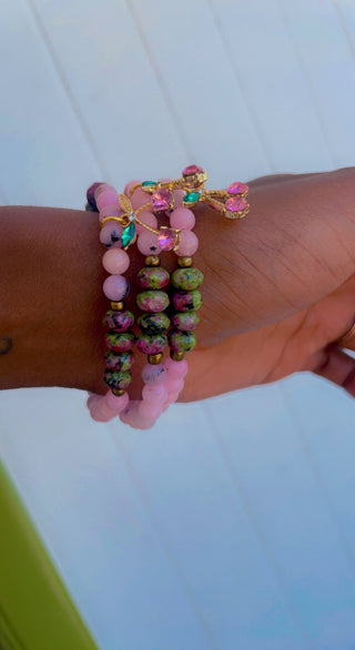 Cherry Blossom Jasper & Ruby in Zoisite Bracelet