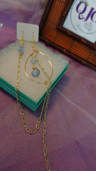 Aquamarine Earring-Chain (with extra dangle chain)