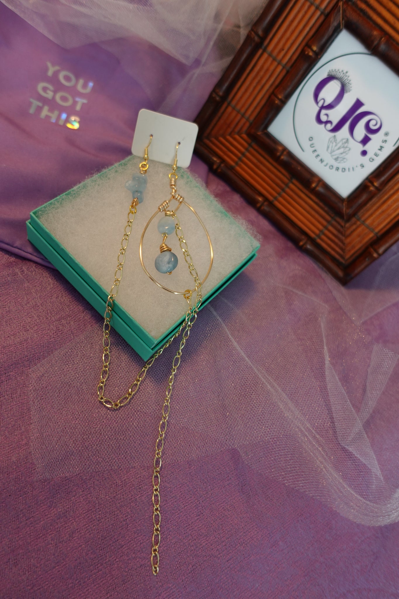 Aquamarine Earring-Chain (with extra dangle chain)
