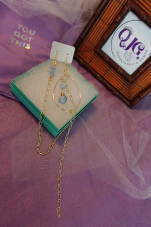 Aquamarine Earring-Chain (with extra dangle chain)