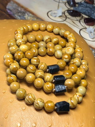 Woodlace Stone & Black Tourmaline Bracelet