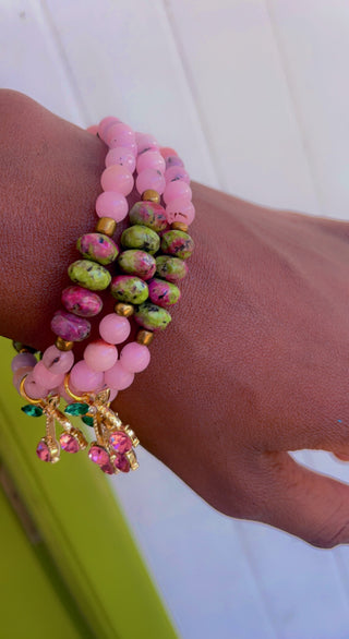 Cherry Blossom Jasper & Ruby in Zoisite Bracelet