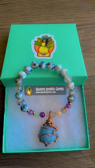 Fire Agate, Fluorite & Angelite Bracelet