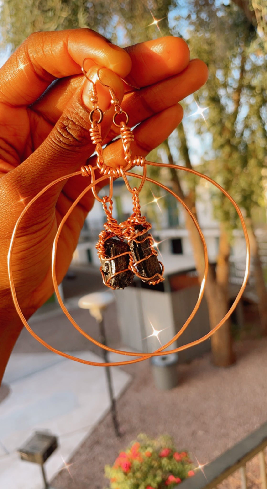 Black Tourmaline & Copper Earrings