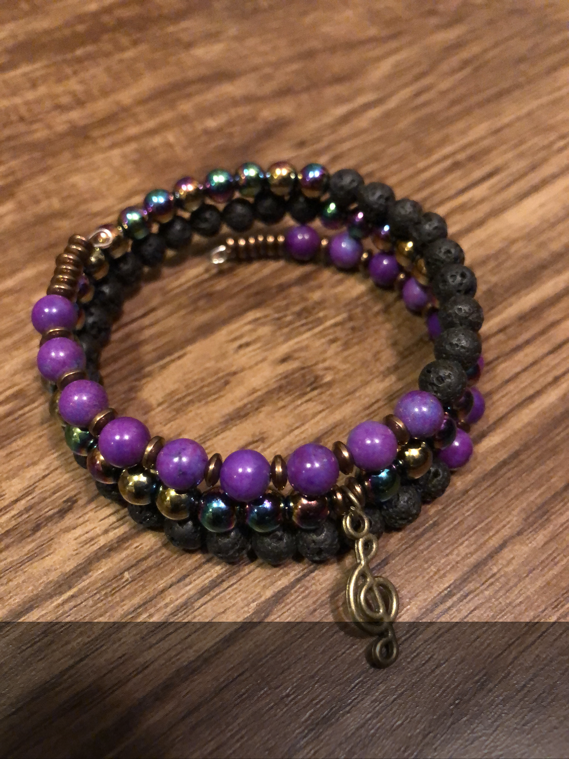 Rainbow Hematite, Lava Rock and Magnesite Dyed Purple Wrap Bracelet