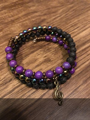 Rainbow Hematite, Lava Rock and Magnesite Dyed Purple Wrap Bracelet