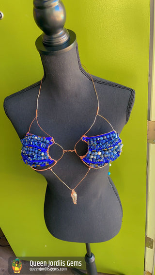 Lapis Lazuli, Clear Quartz & Copper Bra | Size Small