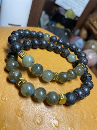 Labradorite & Lava Rock Bracelet
