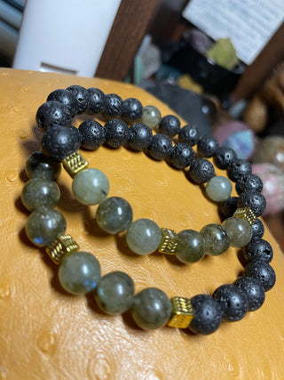 Labradorite & Lava Rock Bracelet