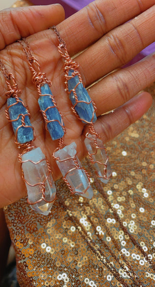 Blue Kyanite, Clear Quartz & Copper Necklace