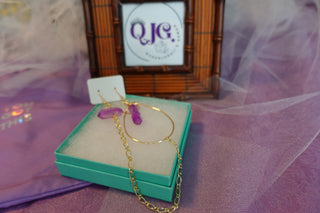 Purple Aura Quartz Earring-Chain