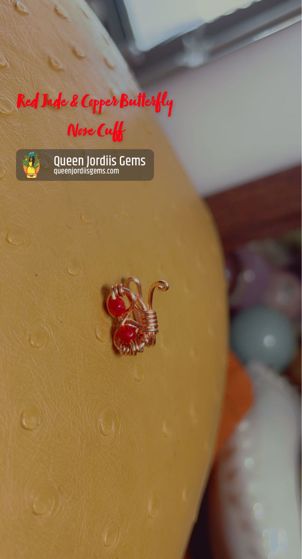 Red Jade & Copper Butterfly Nose Cuff